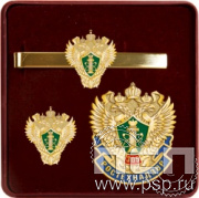 958.0. Комплект наградной с заколкой для галстука, значком и нагрудным знаком "305 лет Ростехнадзор Федеральной службе по экологическому, технологическому и атомному надзору"
