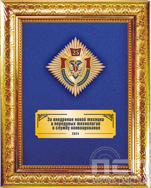 5.7.Б.64.64. Панно со знаком "25 лет Специальные подразделения ФСИН по конвоированию" на бархате